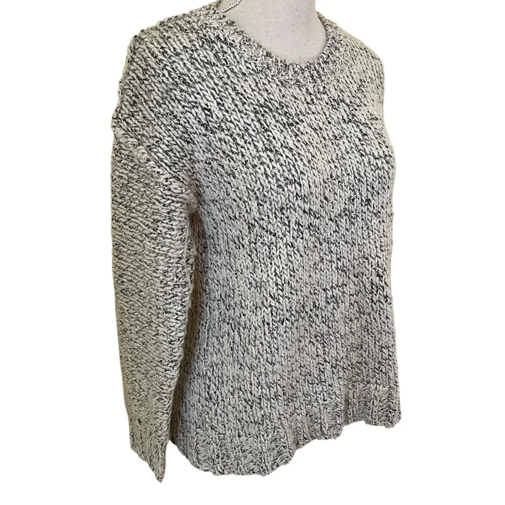 J. Crew Grey/White Marled Cotton/Wool/Alpaca Scoop Neck Sweater XS